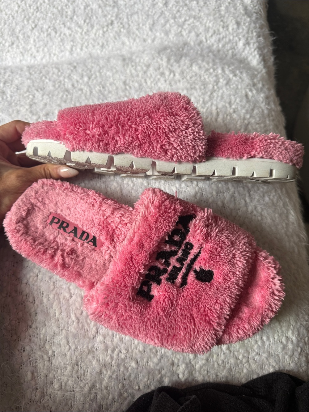 Prada Pink Plush Logo Slide Sandals - Picture 8 of 8